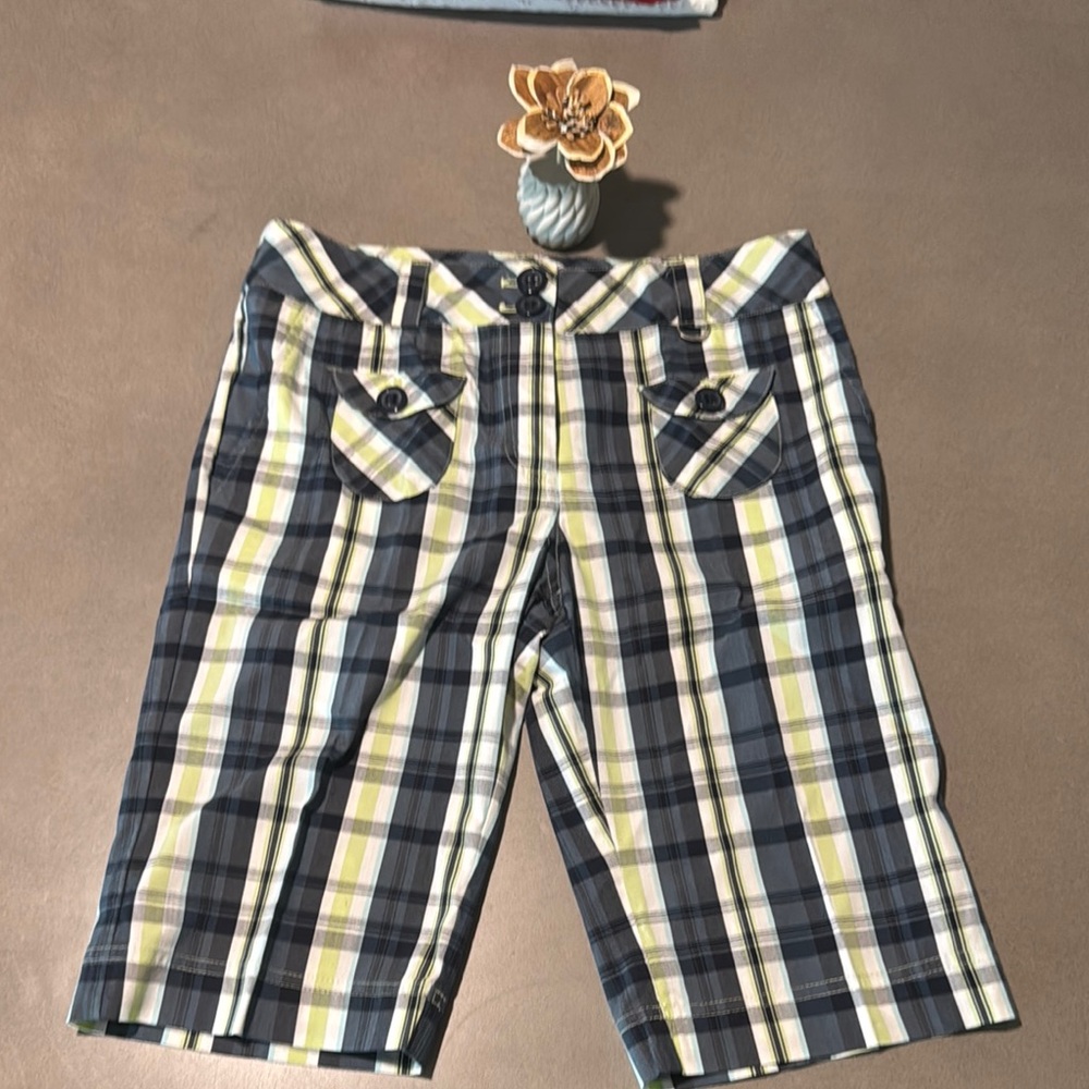 Men's Plaid Shorts - Black, White, Yellow